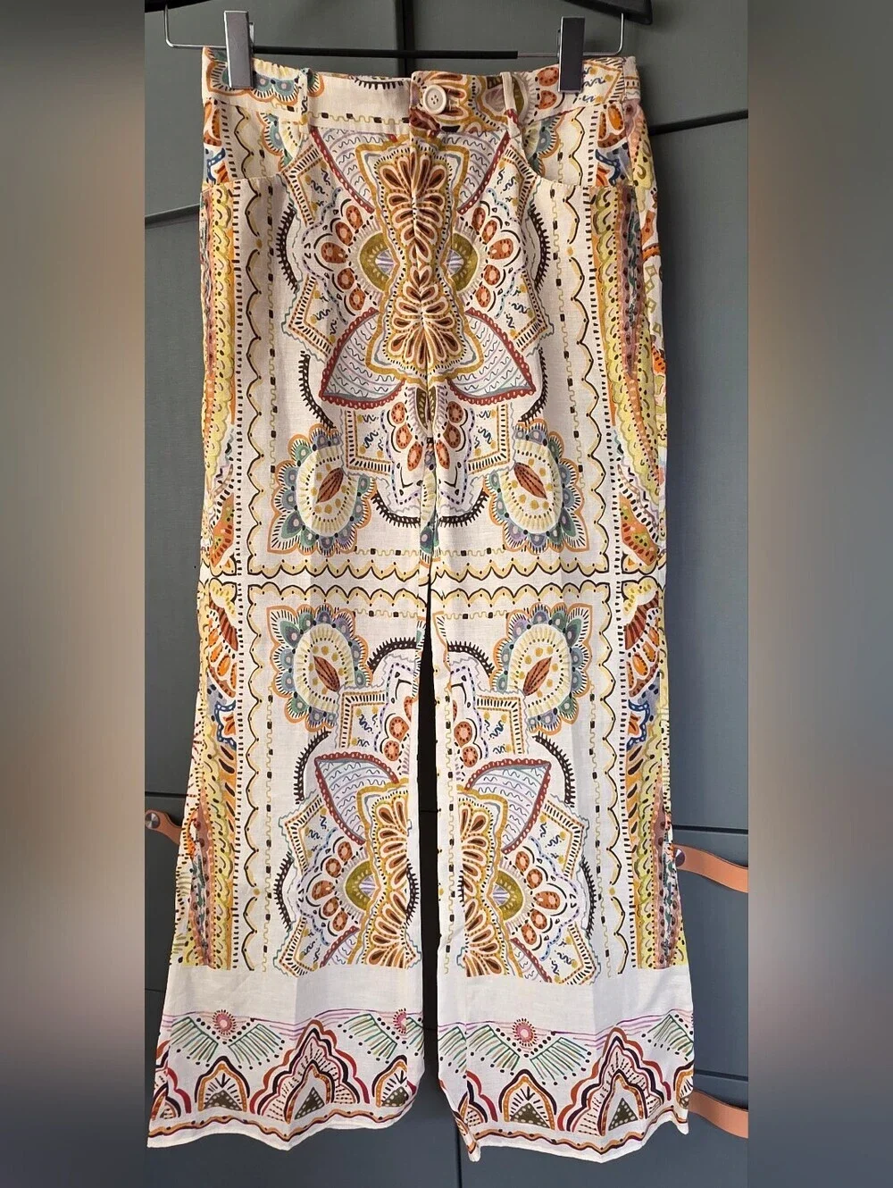 682. Zara Printed Linen Blend Mini Flare Pants Paisley Boho Co-Ord XS